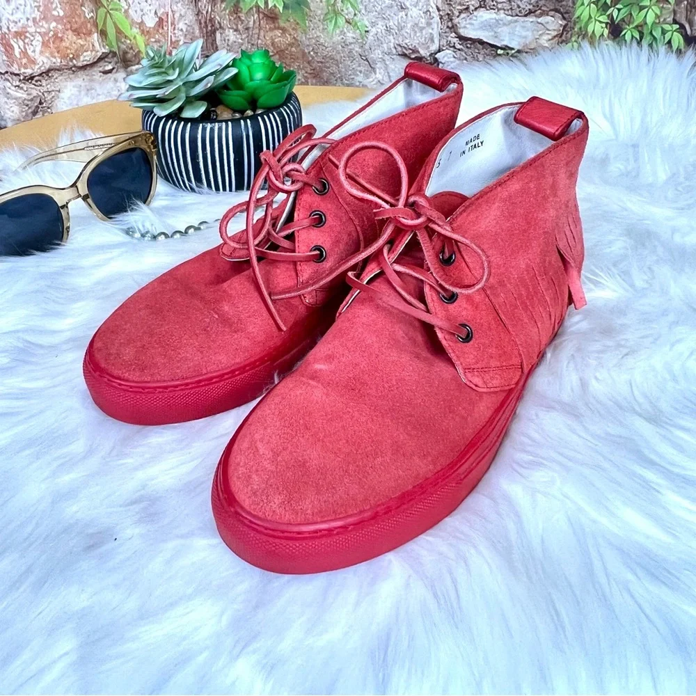 DEL TORO Men's Italian Vibrant Red Chukka Boots/Sneakers with Suede Finish, 7